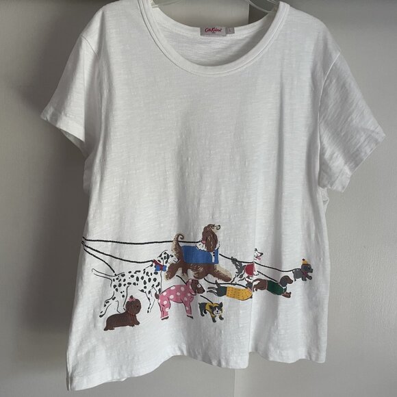 Cath Kidston London Pop Art Dog Print Top Size L White Cotton Short Sleeve Tee - Picture 7 of 15